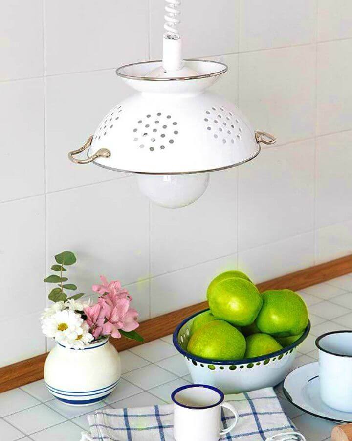 DIY Repurposed Colander Pendant Lights