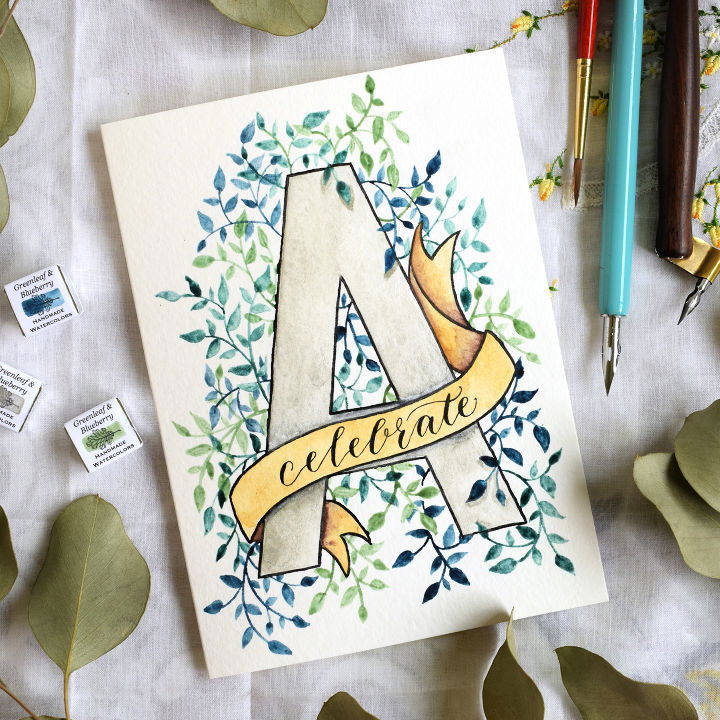 Printable Watercolor Initial Birthday Card