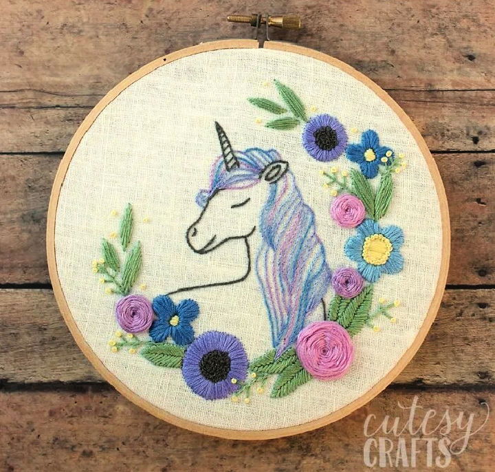 Floral Unicorn Embroidery Pattern
