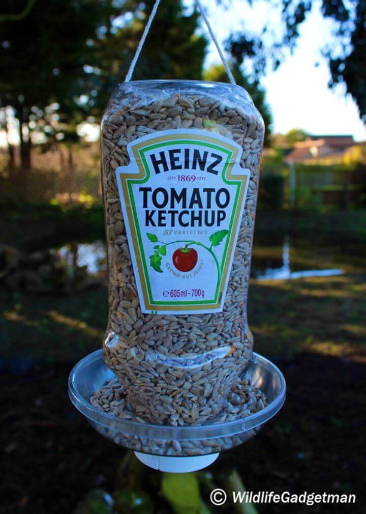 Make a Ketchup Bottle Hanging Bird Feeder